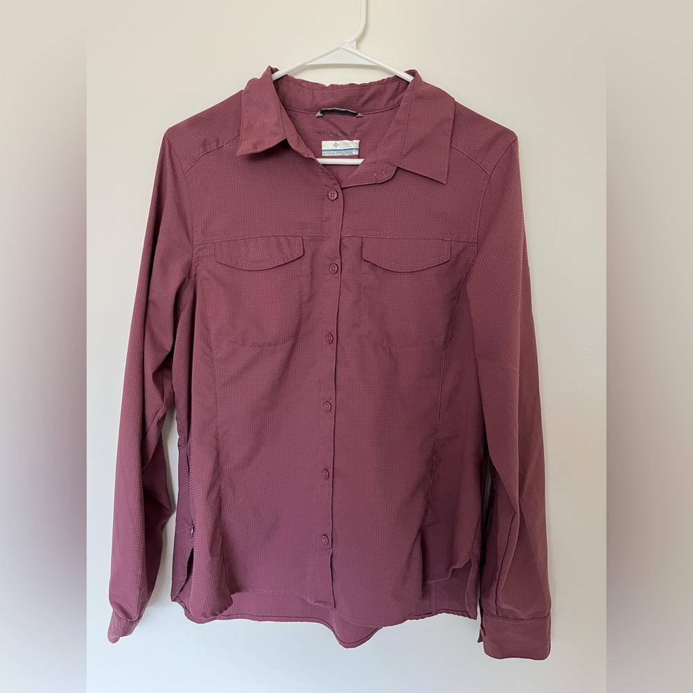 Columbia Omni-Shield Womens Long Sleeve Button Down Shirt Purple/Red Medium